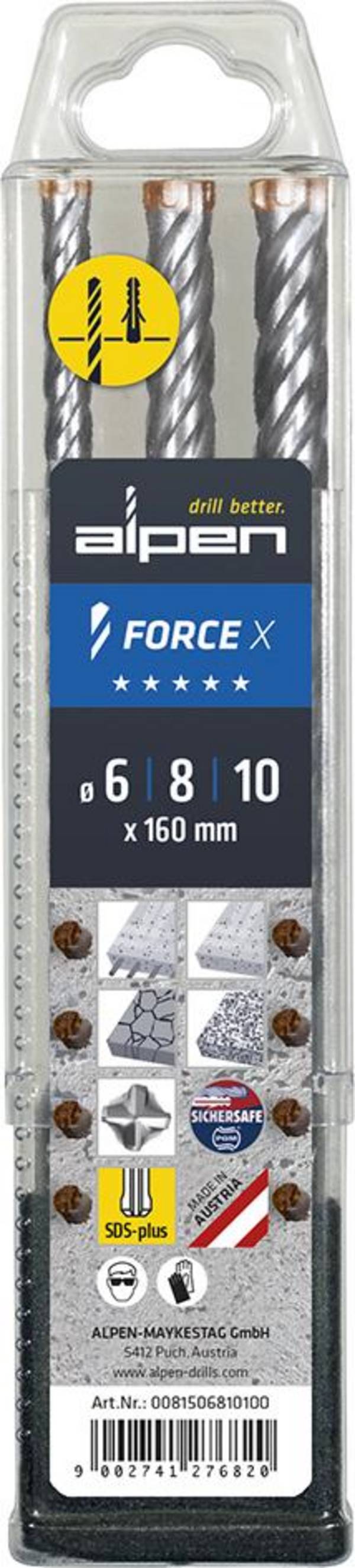 Hammerbohrersatz Force X 3-tlg.SDS-plus Ku.-Box ALPEN