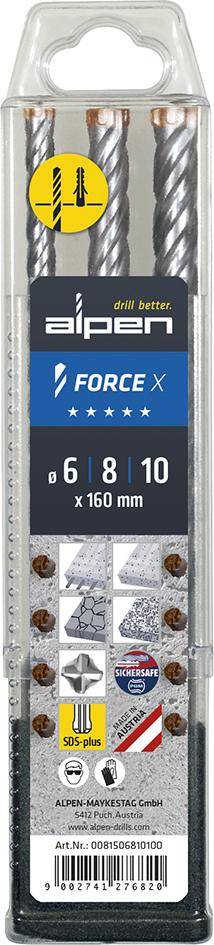 Hammerbohrersatz Force X 3-tlg.SDS-plus Ku.-Box ALPEN-0