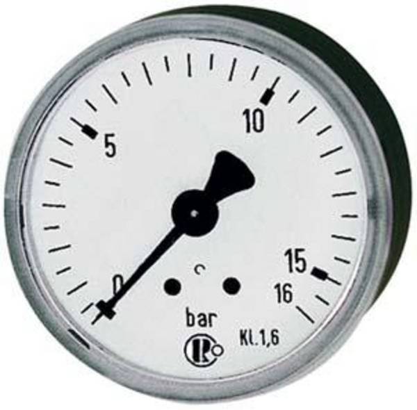 WIKA Standardmano., Kunststoffgeh., Einfachskala in bar, Anschluss hinten zentrisch, G 1/8, Güteklasse 1,6, Messber. 0 -