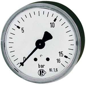 WIKA Standardmano., Kunststoffgeh., Einfachskala in bar, Anschluss hinten zentrisch, G 1/4, Güteklasse 1,6, Messber. 0 --0