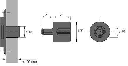 Zylinder-Drehgriff, linksmatt vernickelt Typ 451 N-2