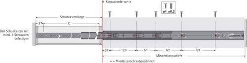 Hettich Kugelauszug Silent System Stahl verzinkt Nennlänge 350 mm 35-5