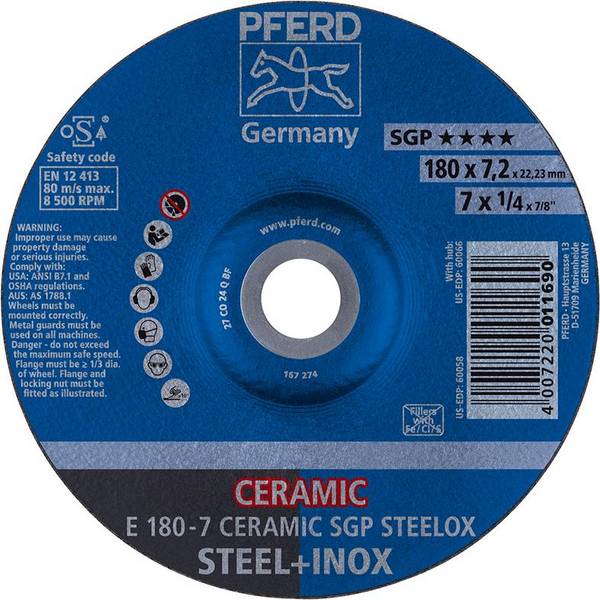 Schruppscheibe gekröpft CO24QSG 125x7,2mm PFERD - Artikel: 4007220007129