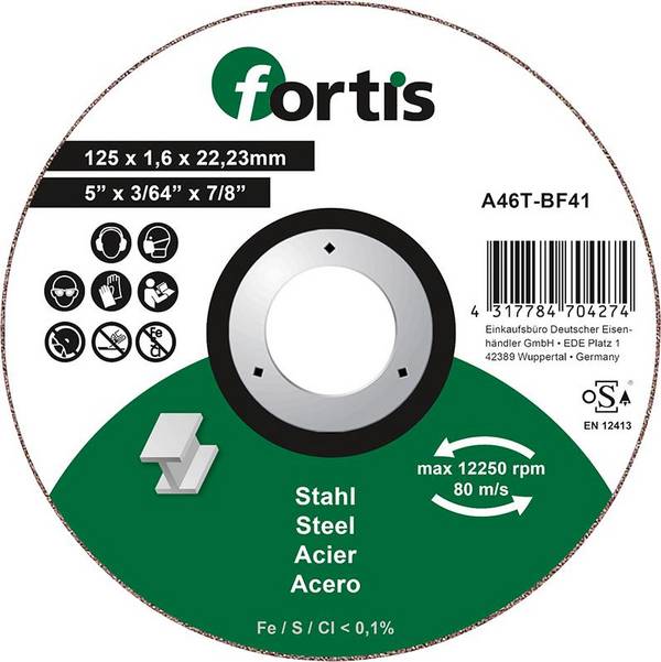 Trennscheibe Stahl 125 x 1,6mm gerade FORTIS