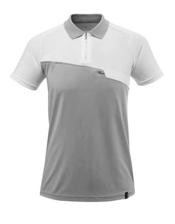 Mascot Polo-Shirt mit Brusttasche Grau-meliert/Weiss, 4XL