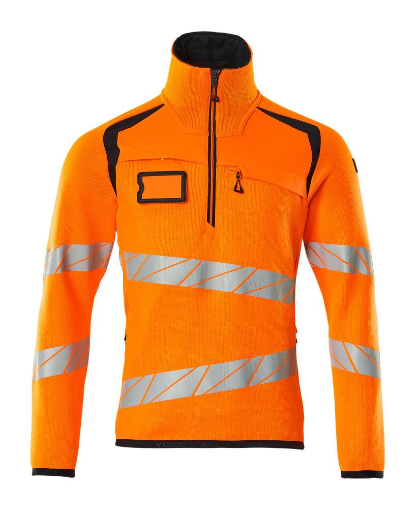 Strickpullover mit kurzem Reißverschluss Hi-vis Orange/Schwarzblau, S-0