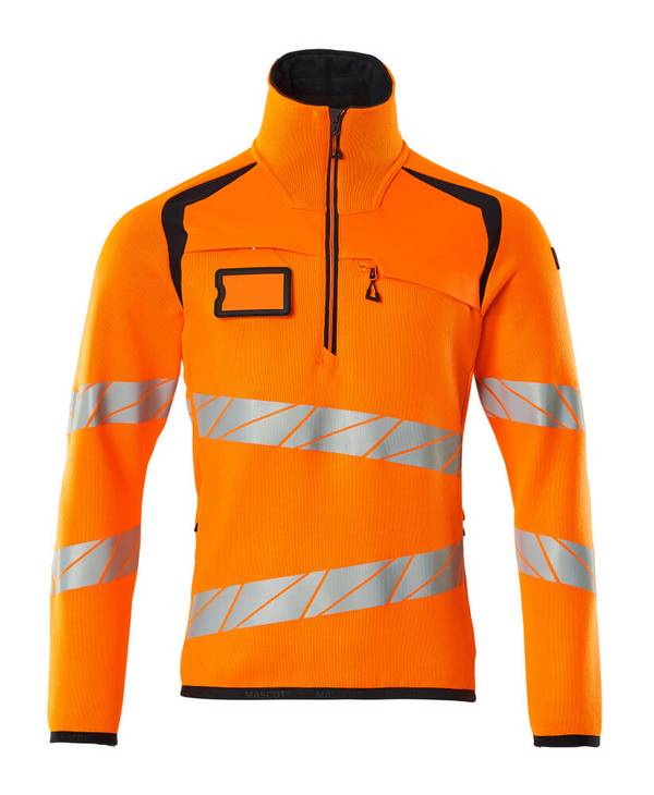 Strickpullover mit kurzem Reißverschluss Hi-vis Orange/Schwarzblau, S