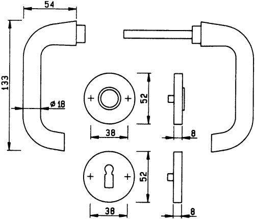 Hoppe Zimmertür-Schlüsselrosette, PZ, 37-42, RH9, ALU, 42KVS, Ø52, F4-4