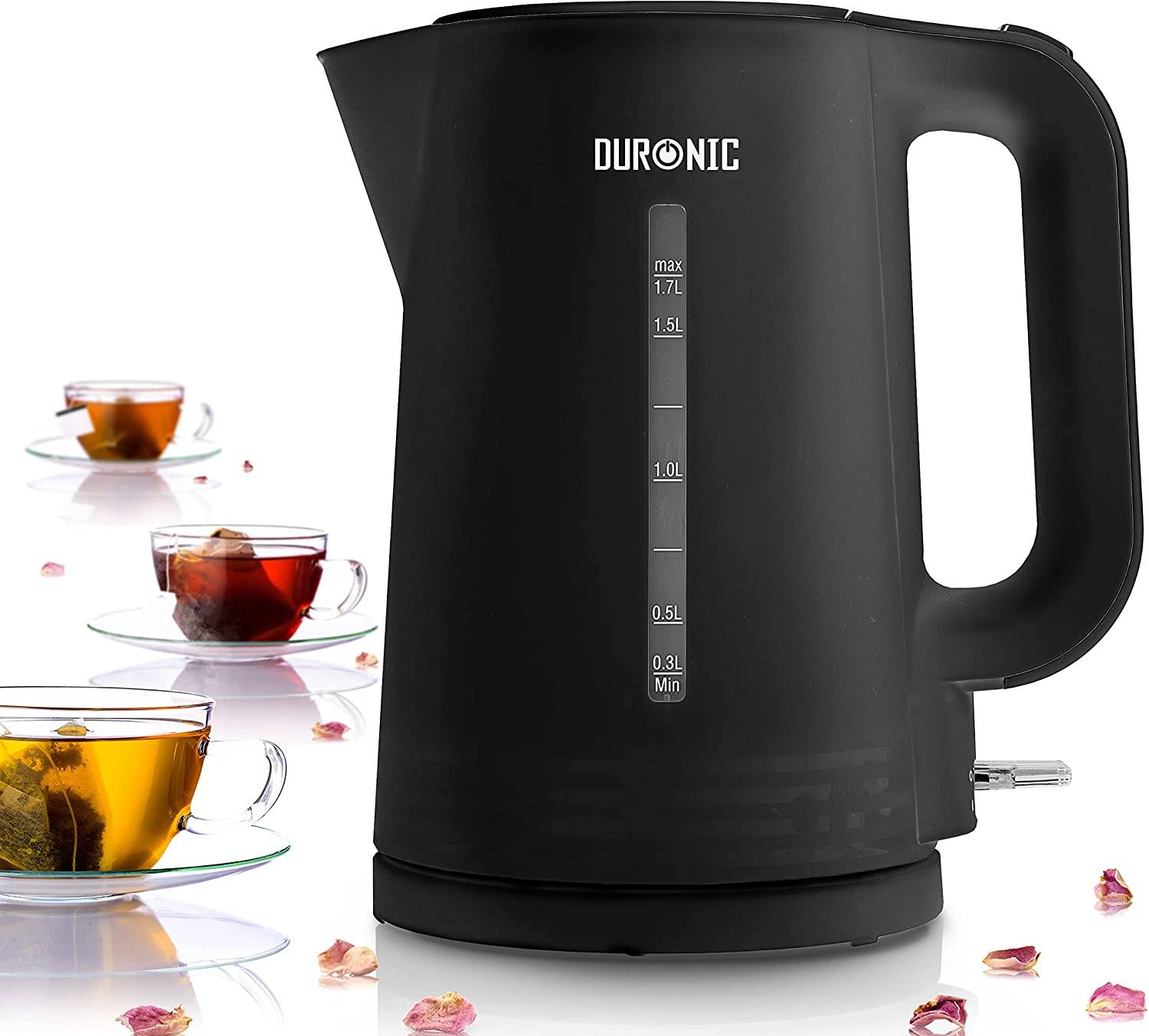 Duronic EK17 BK Wasserkocher - 1,7l Fassungsvermögen - 2200 Watt - Schnellkochend - Basis mit kabellosem Wasserkocher-0