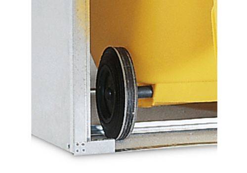 Mülltonnen-Kipphilfe (Halte-Drahtseil und Bodenschiene gegen Wegrollen)-1