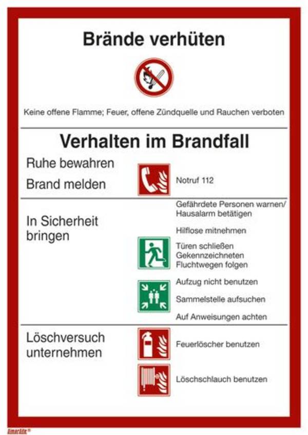 Sicherheitsaushang "Brandschutzordnung" nach ISO 7010, Kunststoff, langnachleuchtend, 210x300 mm