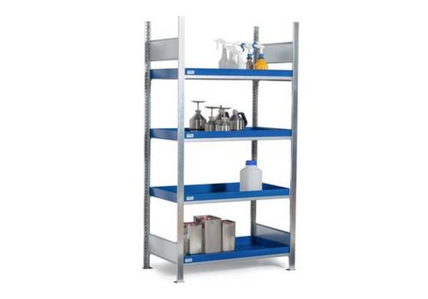 Gefahrstoffregal GRW 1060, 4 Stahlwannen à 30 l, FL 200 kg, Grundfeld