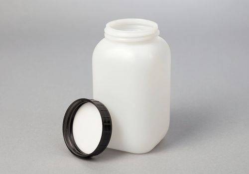 Weithalsflaschen aus HDPE, eckig, natur-transparent, 950 ml, 12 Stück