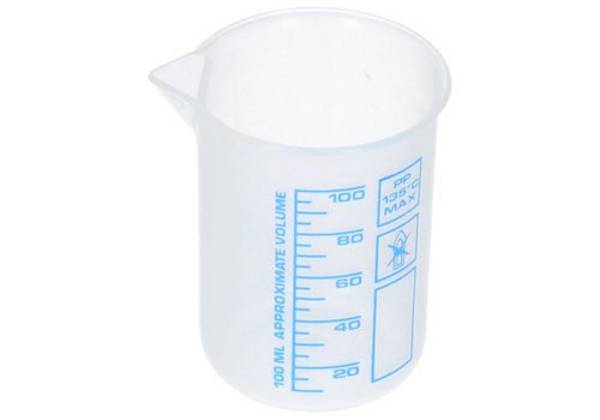 Griffinbecher aus PP, Laborbecher mit aufgedruckter blauer Volumenskala, 25 ml, 12 Stück