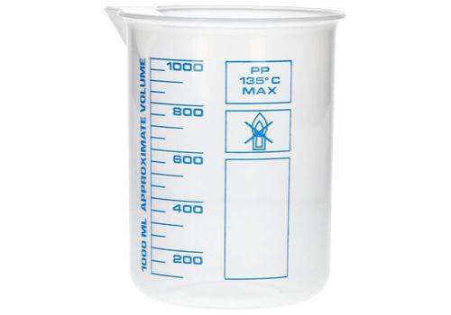 Griffinbecher aus PP, Laborbecher mit aufgedruckter blauer Volumenskala, 1000ml, 12Stück-0