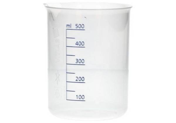 Griffinbecher aus PP, Laborbecher mit aufgedruckter blauer Volumenskala, 500 ml, 12 Stück