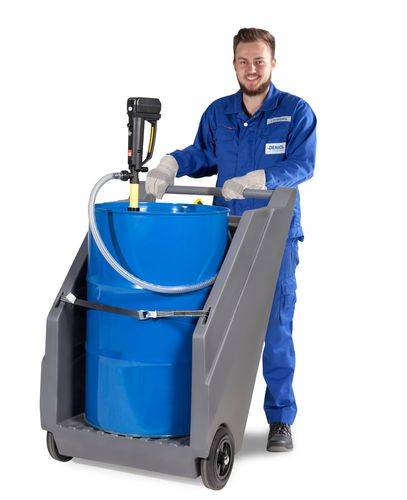 Mobiles Pumpensystem für Säuren / Chemikalien, mit Fasswagen aus PE und Akku-Fasspumpe aus PP-1