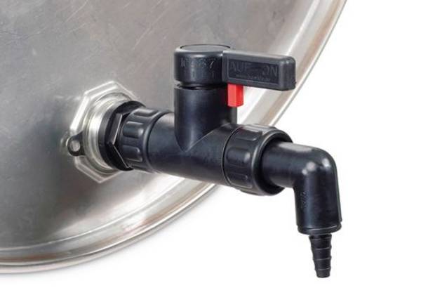 Ablasshahn aus PA, leitfähig für Lösungsmittel, 3/4" AG, mit Adapter für 3/4" IG