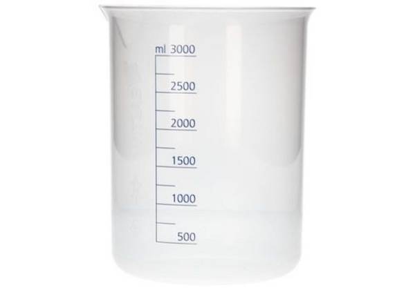 Griffinbecher aus PP, Laborbecher mit aufgedruckter blauer Volumenskala, 3000ml, 6 Stück