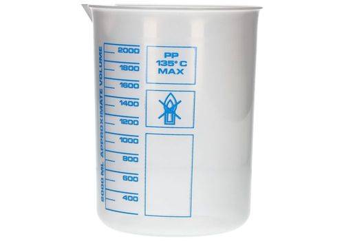 Griffinbecher aus PP, Laborbecher mit aufgedruckter blauer Volumenskala, 2000ml, 6 Stück-0