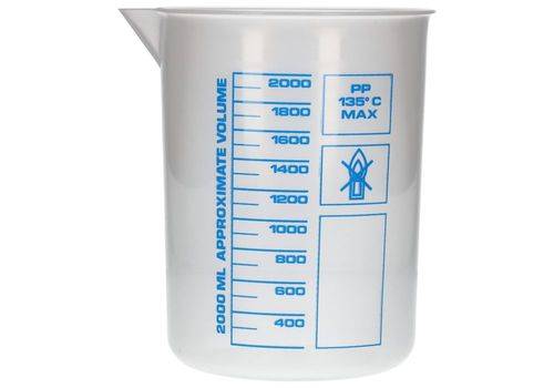 Griffinbecher aus PP, Laborbecher mit aufgedruckter blauer Volumenskala, 2000ml, 6 Stück-2