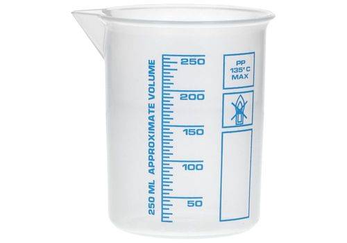 Griffinbecher aus PP, Laborbecher mit aufgedruckter blauer Volumenskala, 250 ml, 24 Stück-4