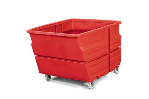 Systembehälter aus Polyethylen (PE), mit Rollen, 600 Liter Volumen, rot