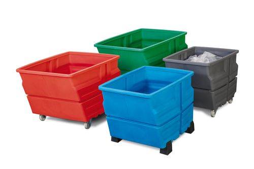 Systembehälter aus Polyethylen (PE), mit Rollen, 800 Liter Volumen, rot-1