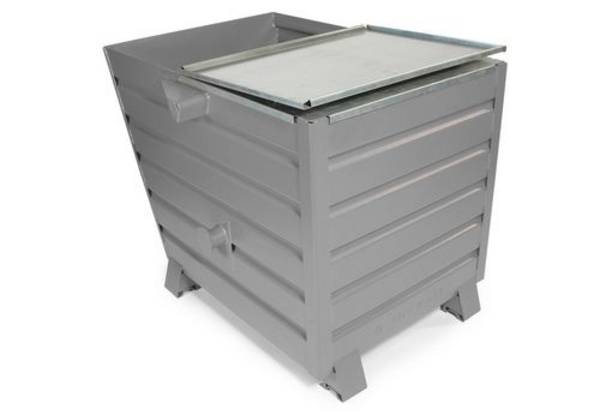 Schüttgutbehälter Universal aus Stahl, mit Deckel, 650 Liter Volumen, grau