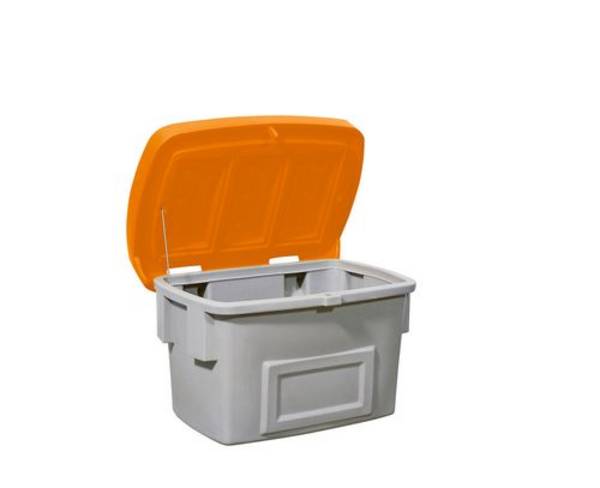 Streugutbehälter SB 400 aus Polyethylen (PE), 400 Liter Volumen, orangener Deckel