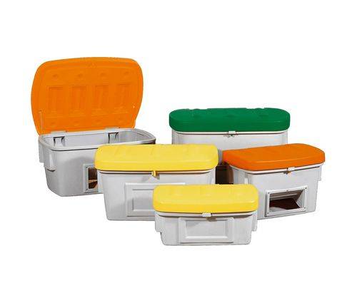 Streugutbehälter SB 550 aus Polyethylen (PE), 550 Liter Volumen, gelber Deckel-1