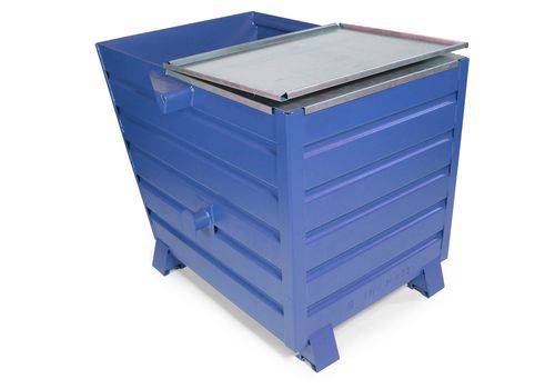 Schüttgutbehälter Universal aus Stahl, mit Deckel, 650 Liter Volumen, blau-0