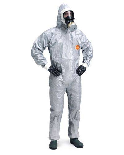 Chemikalienschutz-Overall-Tychem F, CE / PSA Kategorie III, Typ 3, 4, 5, 6, Gr. M, grau-1