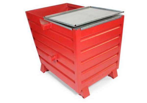 Schüttgutbehälter Universal aus Stahl, mit Deckel, 810 Liter Volumen, rot