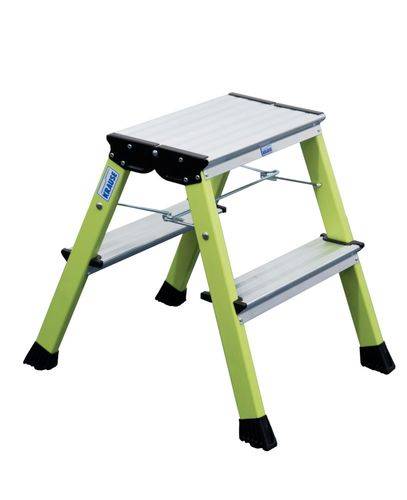 Doppel-Klapptritt aus Aluminium, mit "Roll- / Stop-Automatik" und 2 x 2 Stufen, grün-0