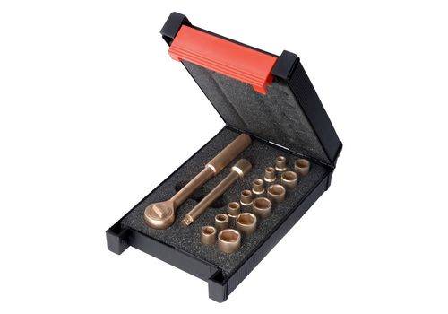 Knarrenkasten 1/4", 16-teilig, 4-14 mm, Kupfer-Beryllium, funkenfrei, für Ex-Zonen-0