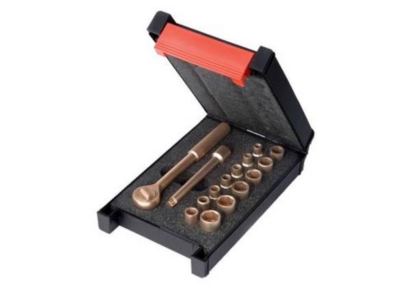 Knarrenkasten 1/4", 16-teilig, 4-14 mm, Kupfer-Beryllium, funkenfrei, für Ex-Zonen