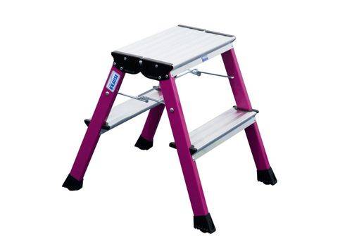 Doppel-Klapptritt aus Aluminium, mit "Roll- / Stop-Automatik" und 2 x 2 Stufen, pink-0