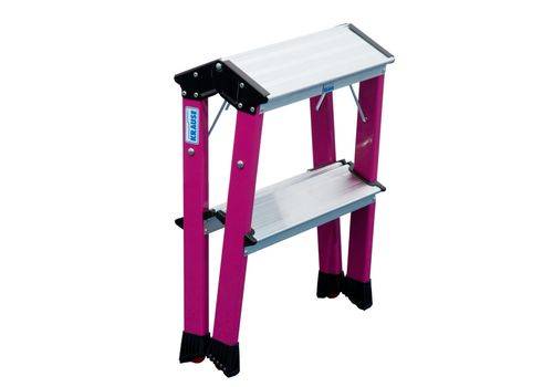 Doppel-Klapptritt aus Aluminium, mit "Roll- / Stop-Automatik" und 2 x 2 Stufen, pink-1