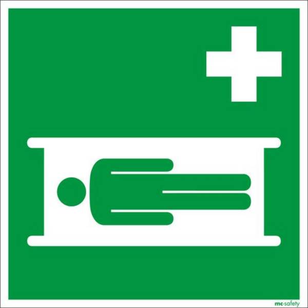 Rettungsschild "Krankentrage", ISO 7010, Aluminium, langnachleuchtend, 200 x 200 mm, VE = 10 Stück
