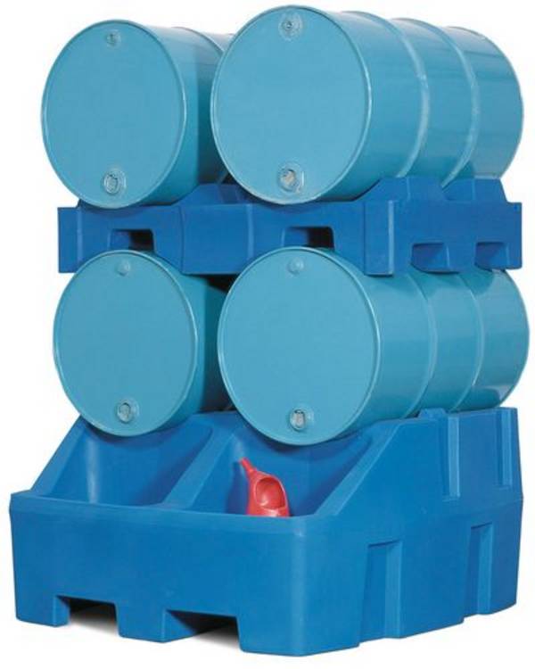 Abfüllstation Typ RS aus Polyethylen (PE), inkl. Fasspalette aus PE, für 4 Fässer à 200 Liter