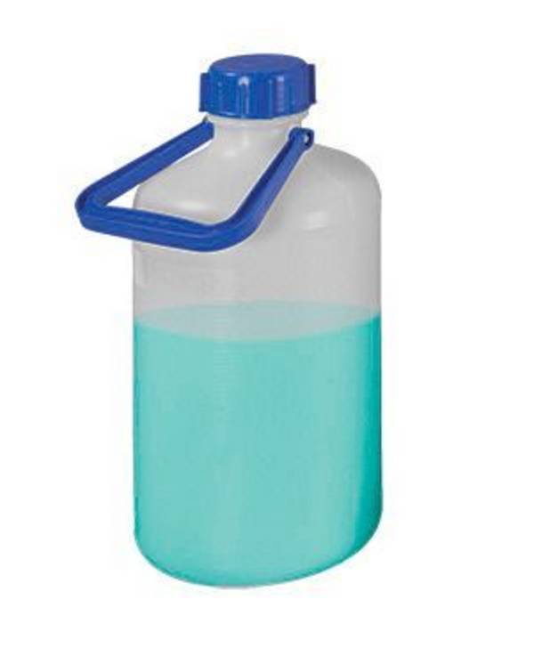 Weithalsflaschen aus PE-HD, mit einem Tragebügel und Schraubverschluss, 5 Liter