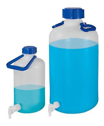 Weithalsflaschen aus PE-HD, mit Auslaufhahn, mit zwei Tragebügeln und Schraubverschluss, 25 Liter-1