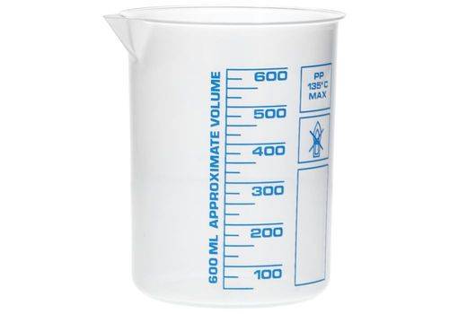 Griffinbecher aus PP, Laborbecher mit aufgedruckter blauer Volumenskala, 600 ml, 12 Stück-0