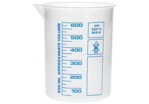 Griffinbecher aus PP, Laborbecher mit aufgedruckter blauer Volumenskala, 600 ml, 12 Stück-2