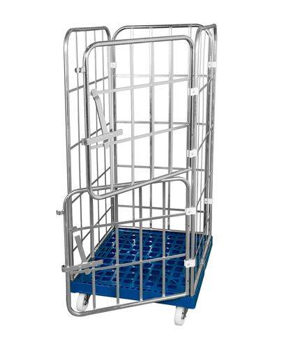 Rollbehälter mit Kunststoff-Rollplatte 4-seitig BxT 724 x 815 mm 2 halbe Vorderwände Nutzhöhe 1650 mm. ESB