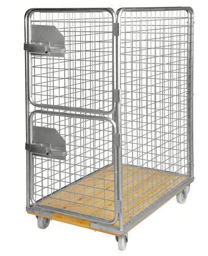 Rollbehälter KM mit Holzplatte, 4-seitig, Tür Stirnseite 2-teilig, LxBxH 1200 x 750 x 1700 mm-0