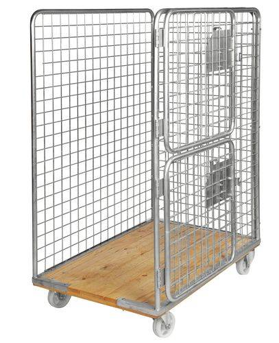 Rollbehälter KM mit Holzplatte, 4-seitig, Tür Stirnseite 2-teilig, LxBxH 1200 x 750 x 1700 mm-1