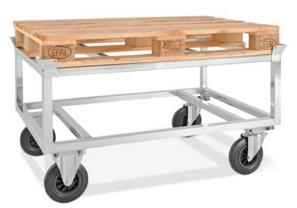Fahrgestell KM für Euro-Paletten, verzinkt, Höhe 650 mm, 800 Kg, Vollgummirollen, Feststeller