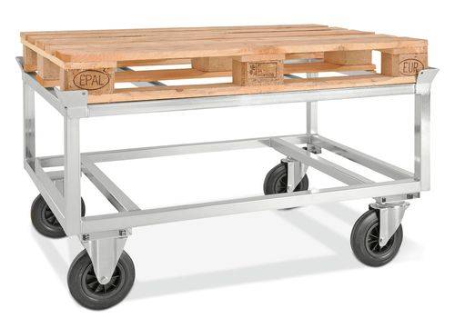 Fahrgestell KM für Euro-Paletten, verzinkt, Höhe 650 mm, 800 Kg, Vollgummirollen, Feststeller-0